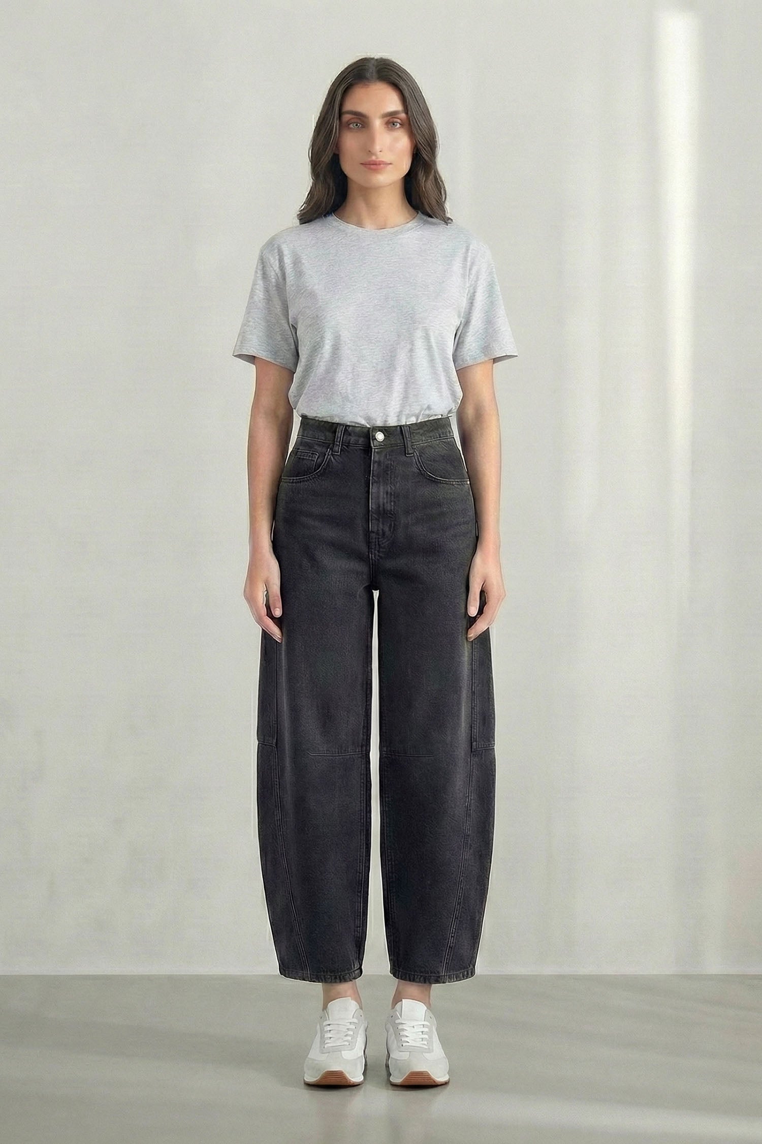 Washed Black Mid Rise Barrel Jeans - Hustle N Holla