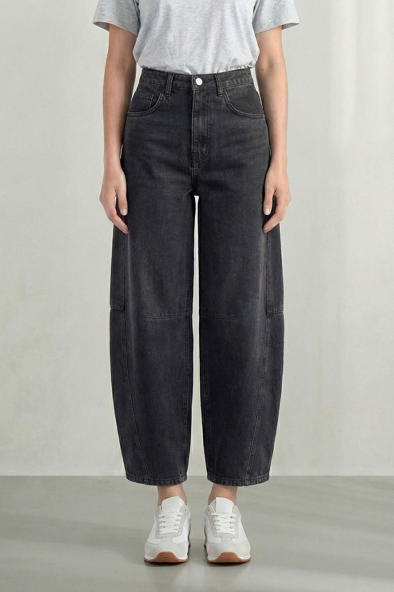 Washed Black Mid Rise Barrel Jeans - Hustle N Holla