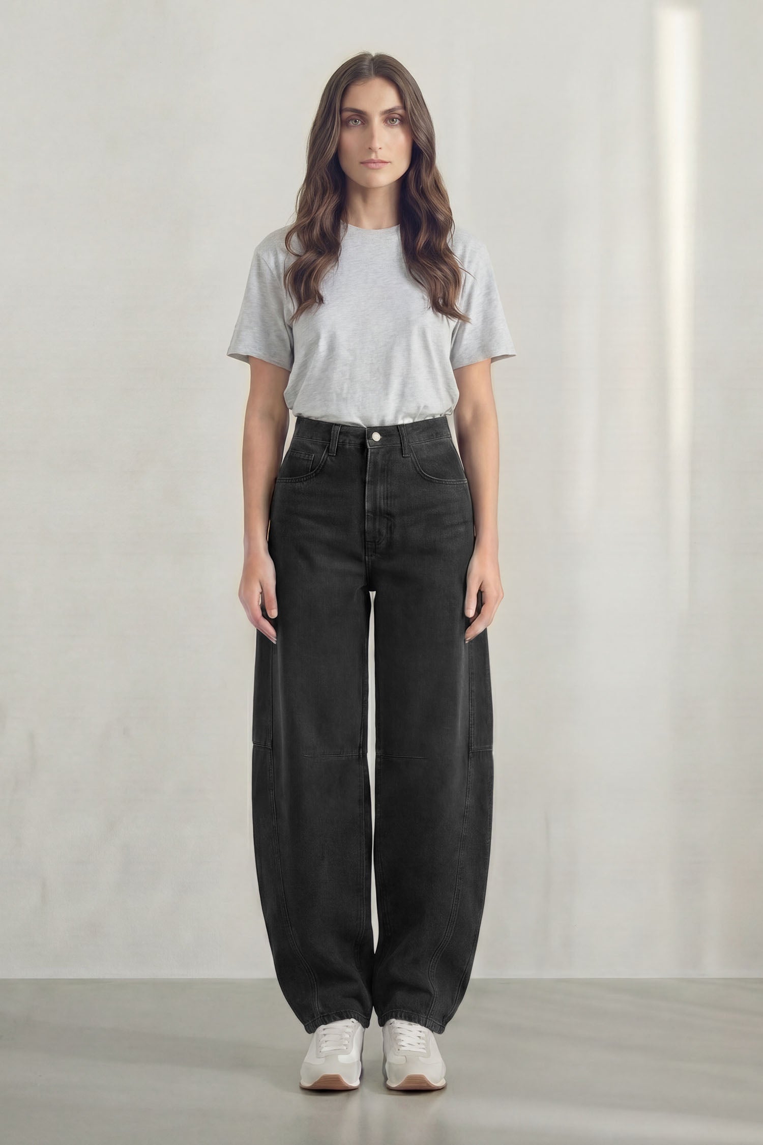 Washed Black Mid Rise Barrel Jeans - Hustle N Holla