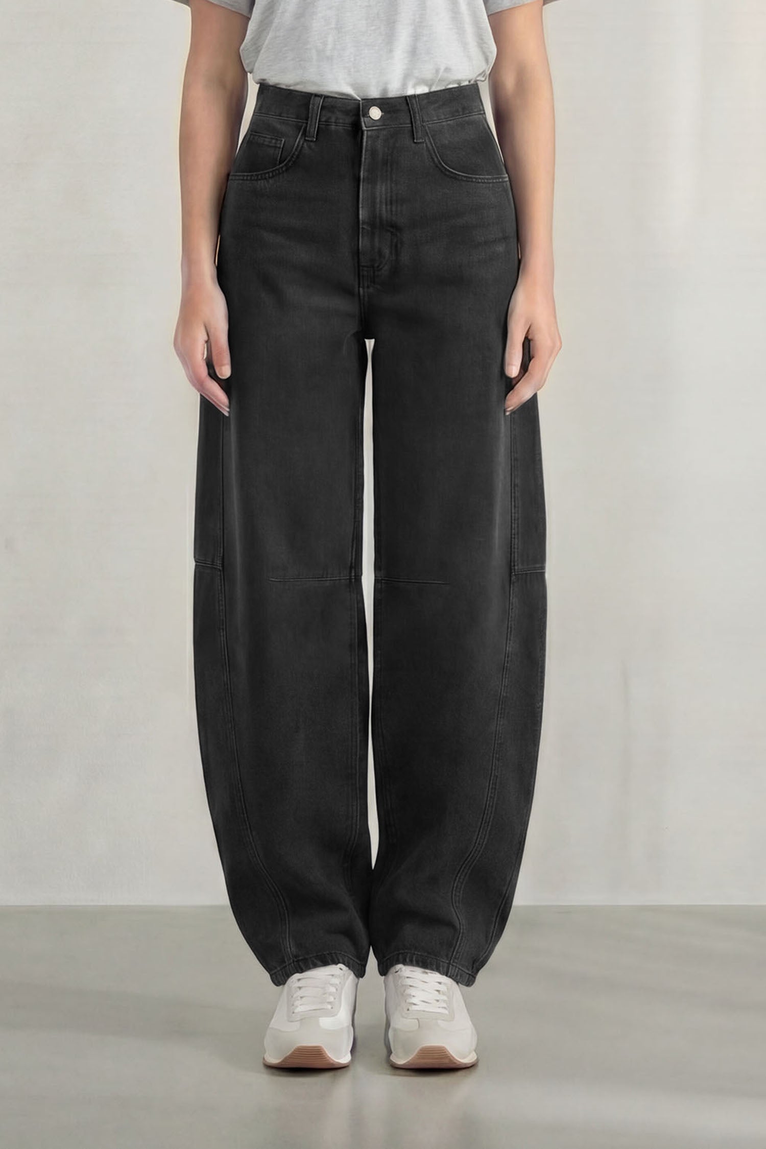 Washed Black Mid Rise Barrel Jeans - Hustle N Holla