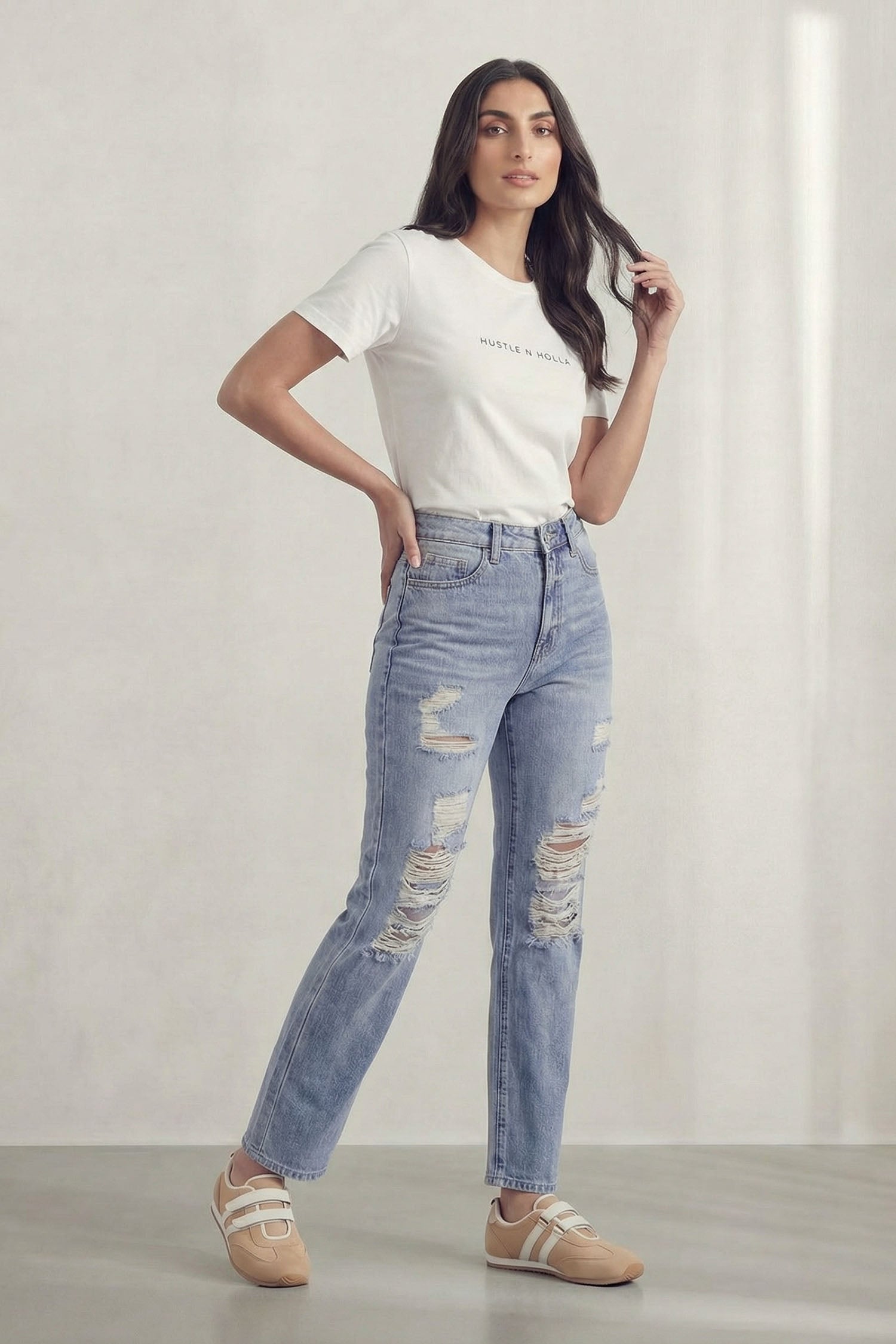 Mid Blue Slim Fit Ripped Jeans - Hustle N Holla