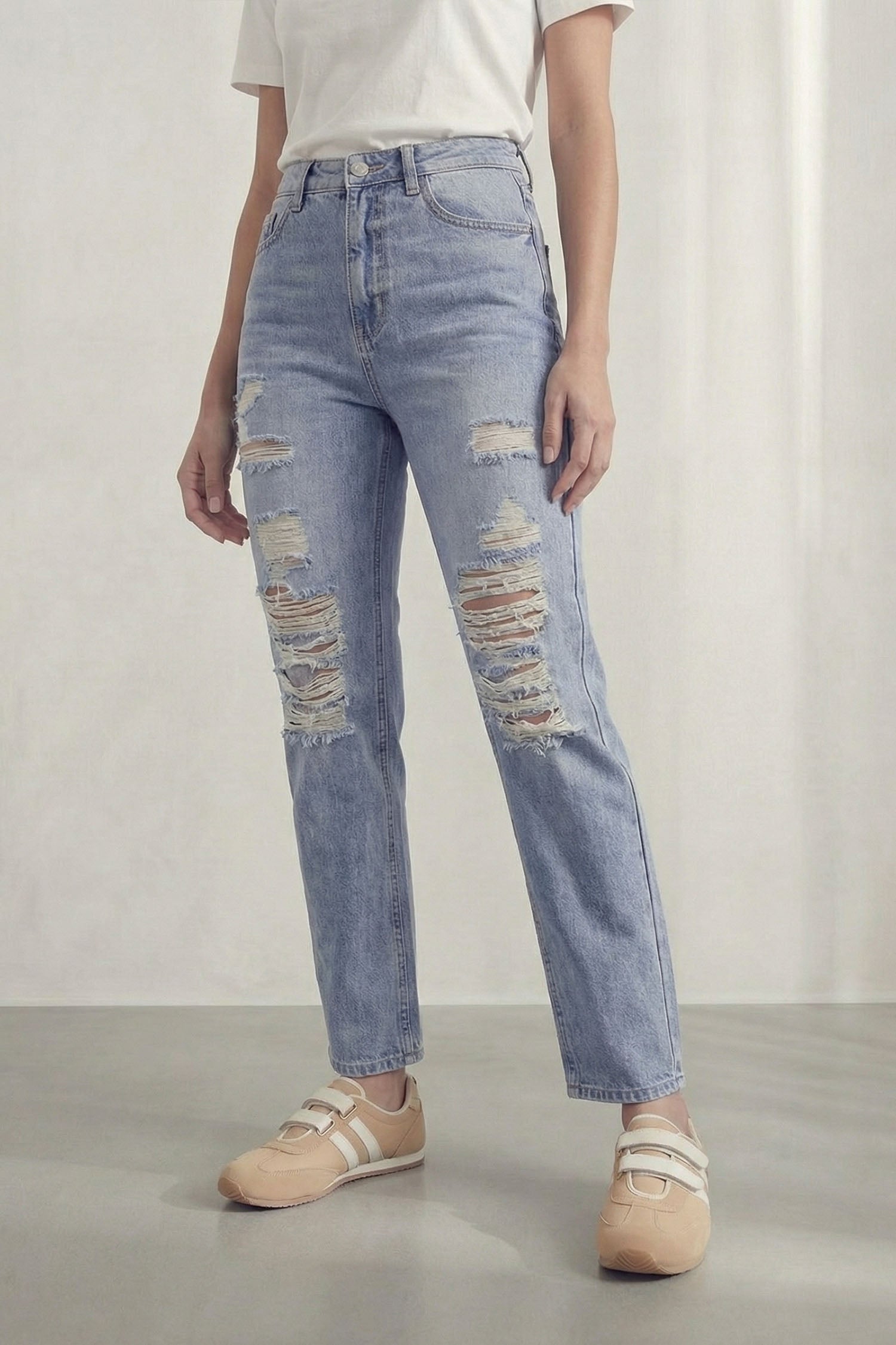 Mid Blue Slim Fit Ripped Jeans - Hustle N Holla