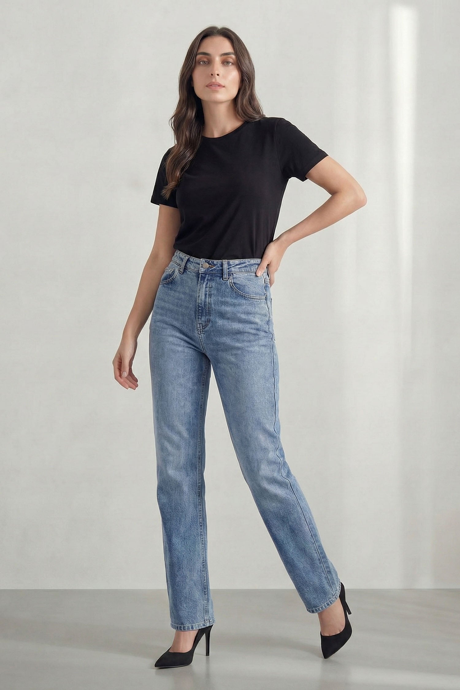 Acid Blue Mid Rise Turn Up Mom Fit Jeans - Hustle N Holla