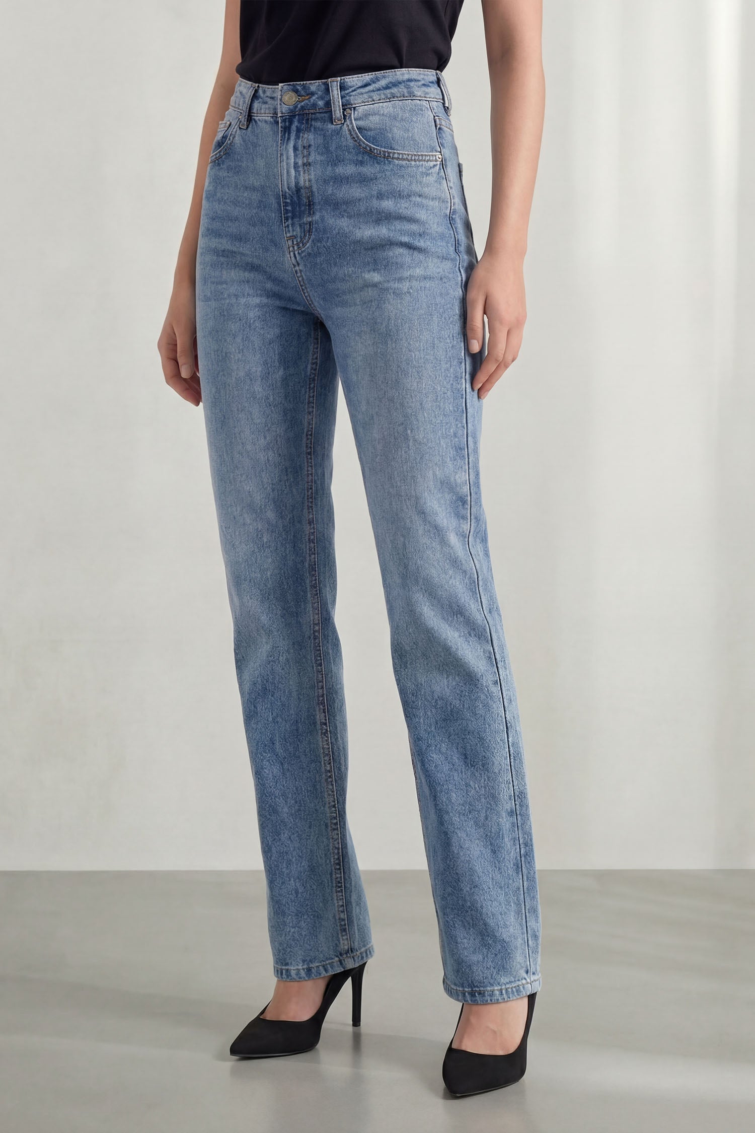 Acid Blue Mid Rise Turn Up Mom Fit Jeans - Hustle N Holla