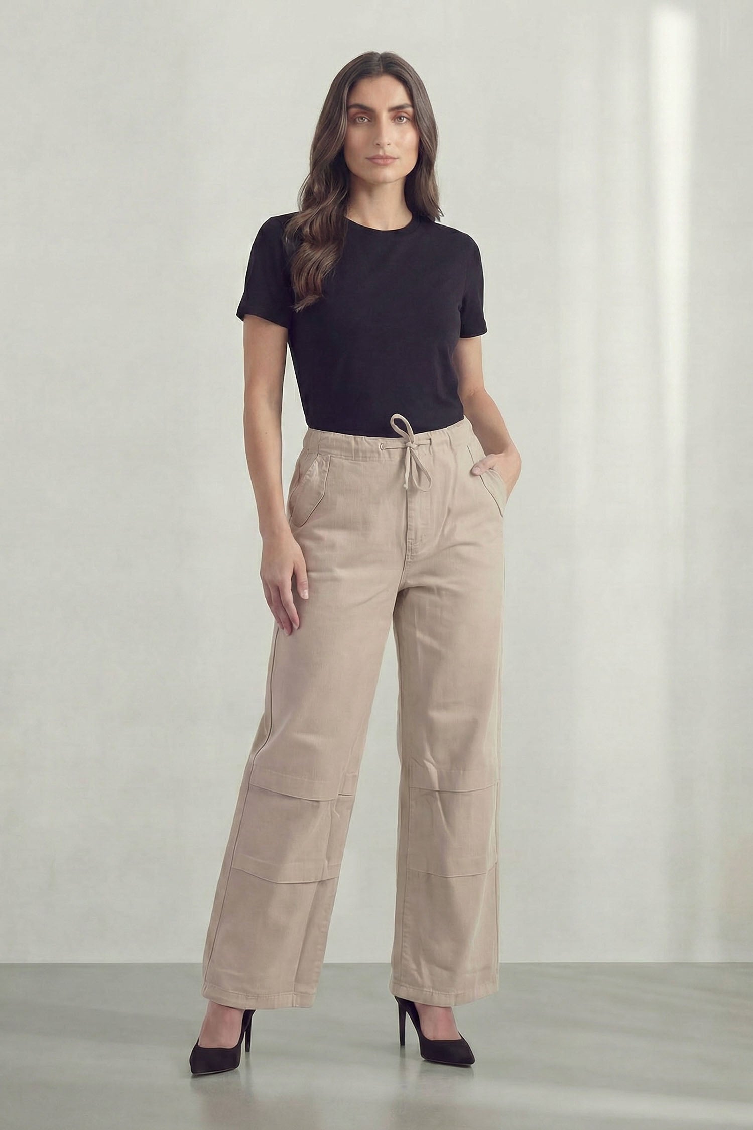 Stone Wash Draw String Waist & Hem Wide Leg Jeans - Hustle N Holla