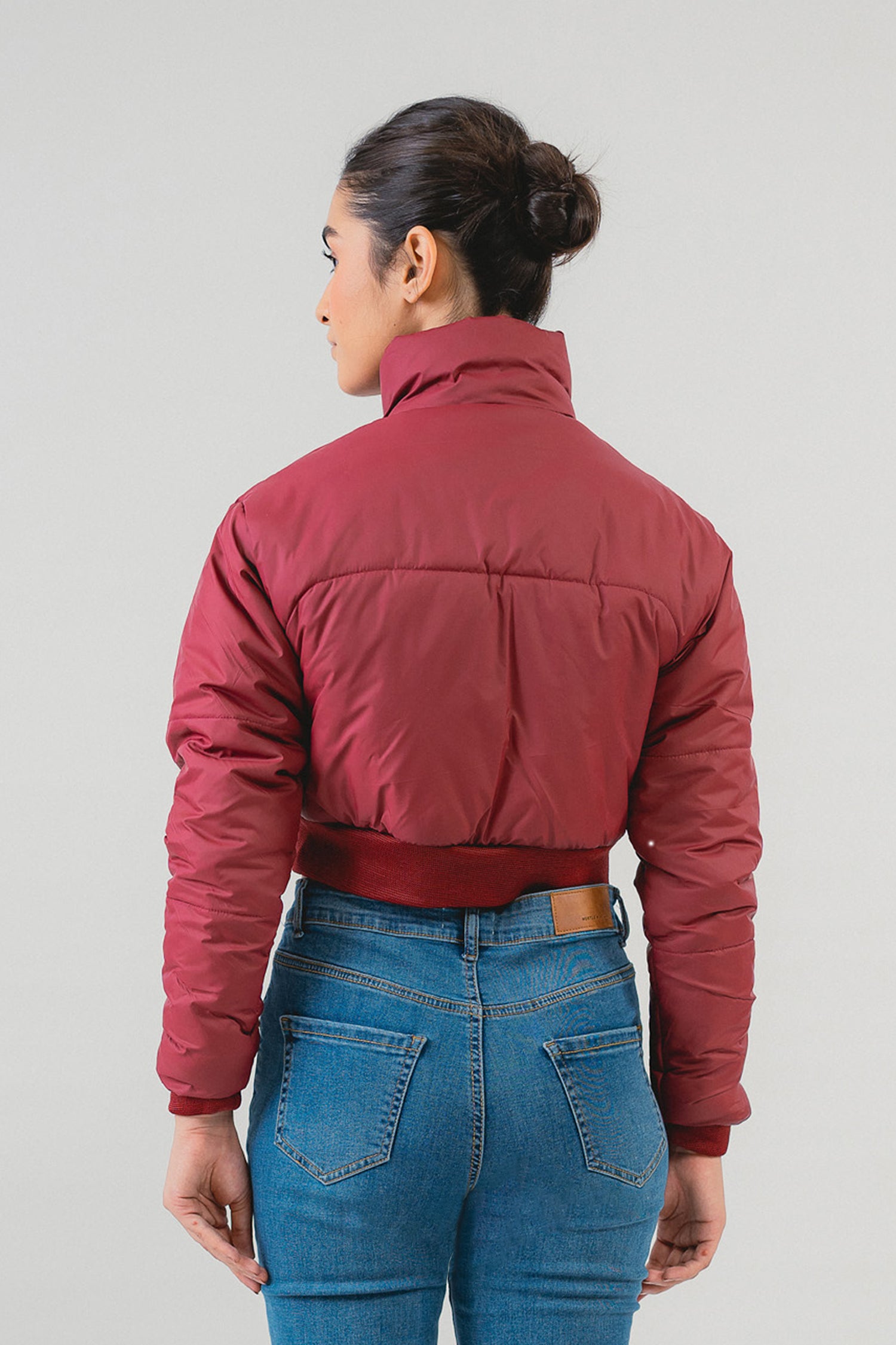 Maroon Crop Puffer Jacket