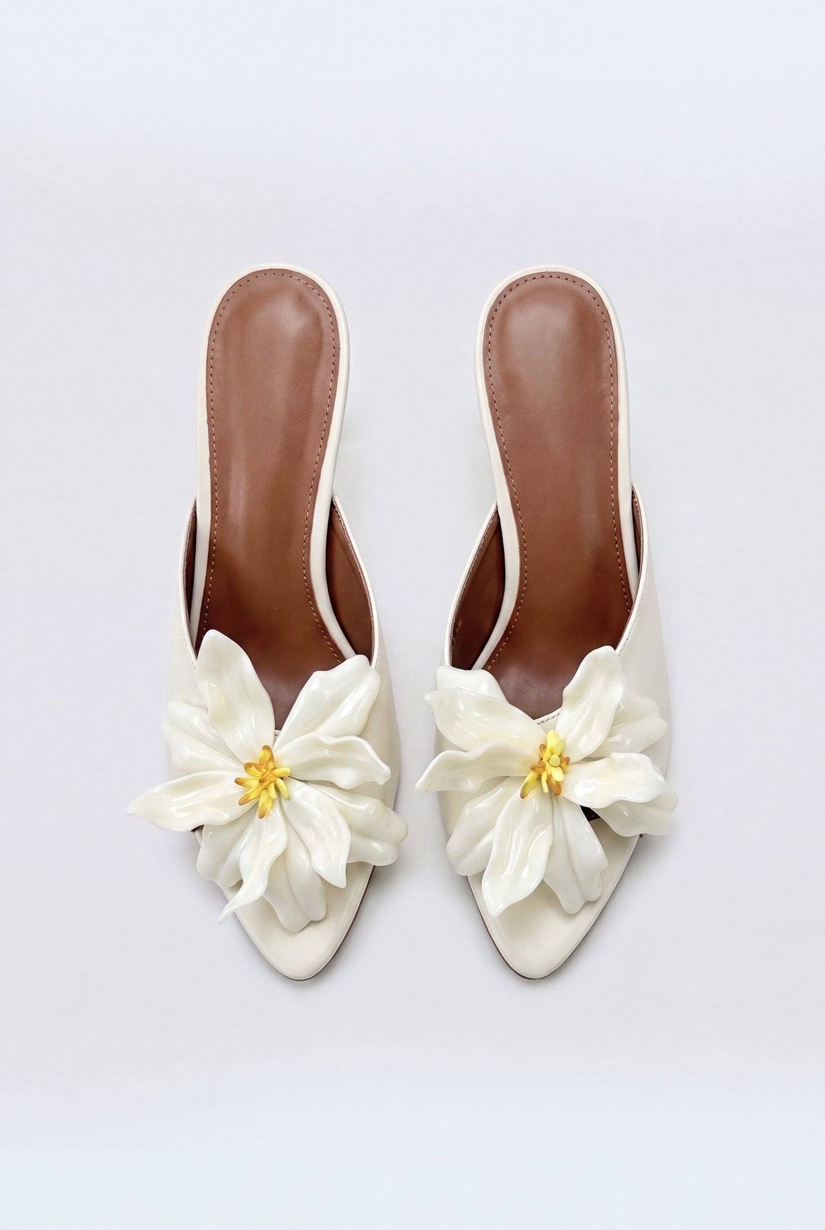 White Floral Detail Kitten Heels - Hustle N Holla