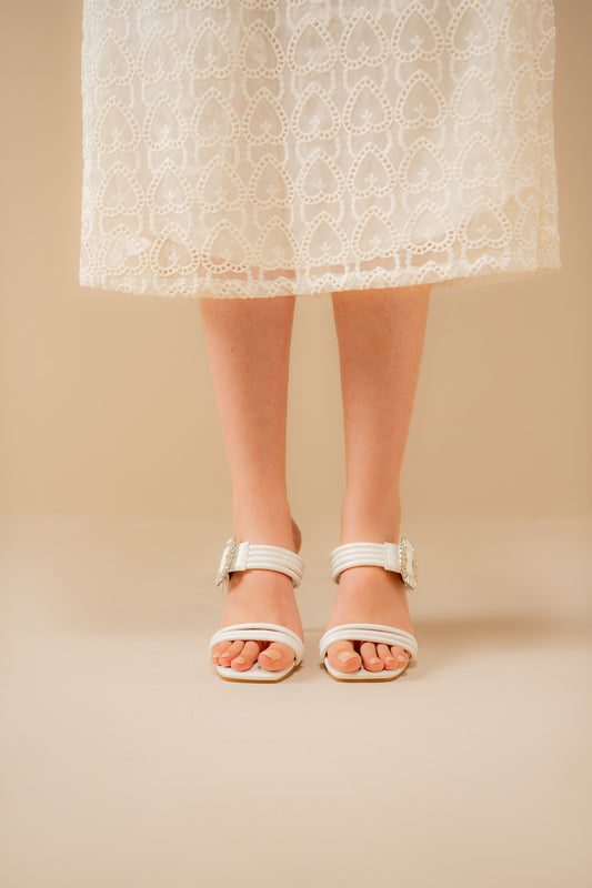 White Jewel Heel Shoes