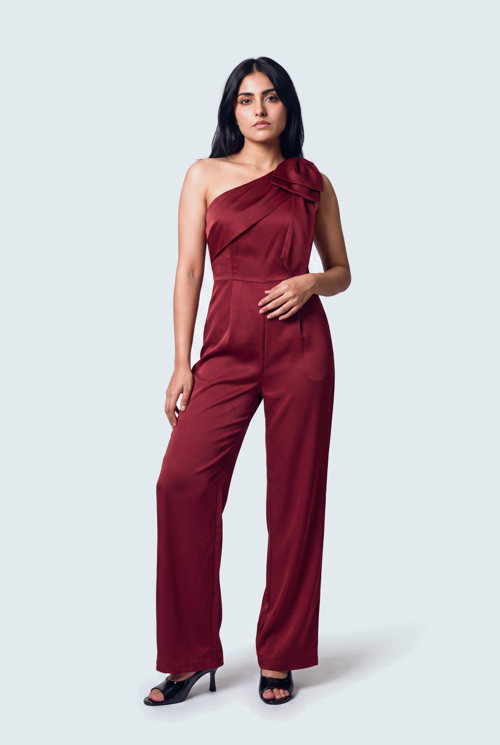 Wine Red Off Shoulder Wide Leg Jumpsuit - Hustle N Holla