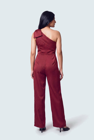Wine Red Off Shoulder Wide Leg Jumpsuit - Hustle N Holla