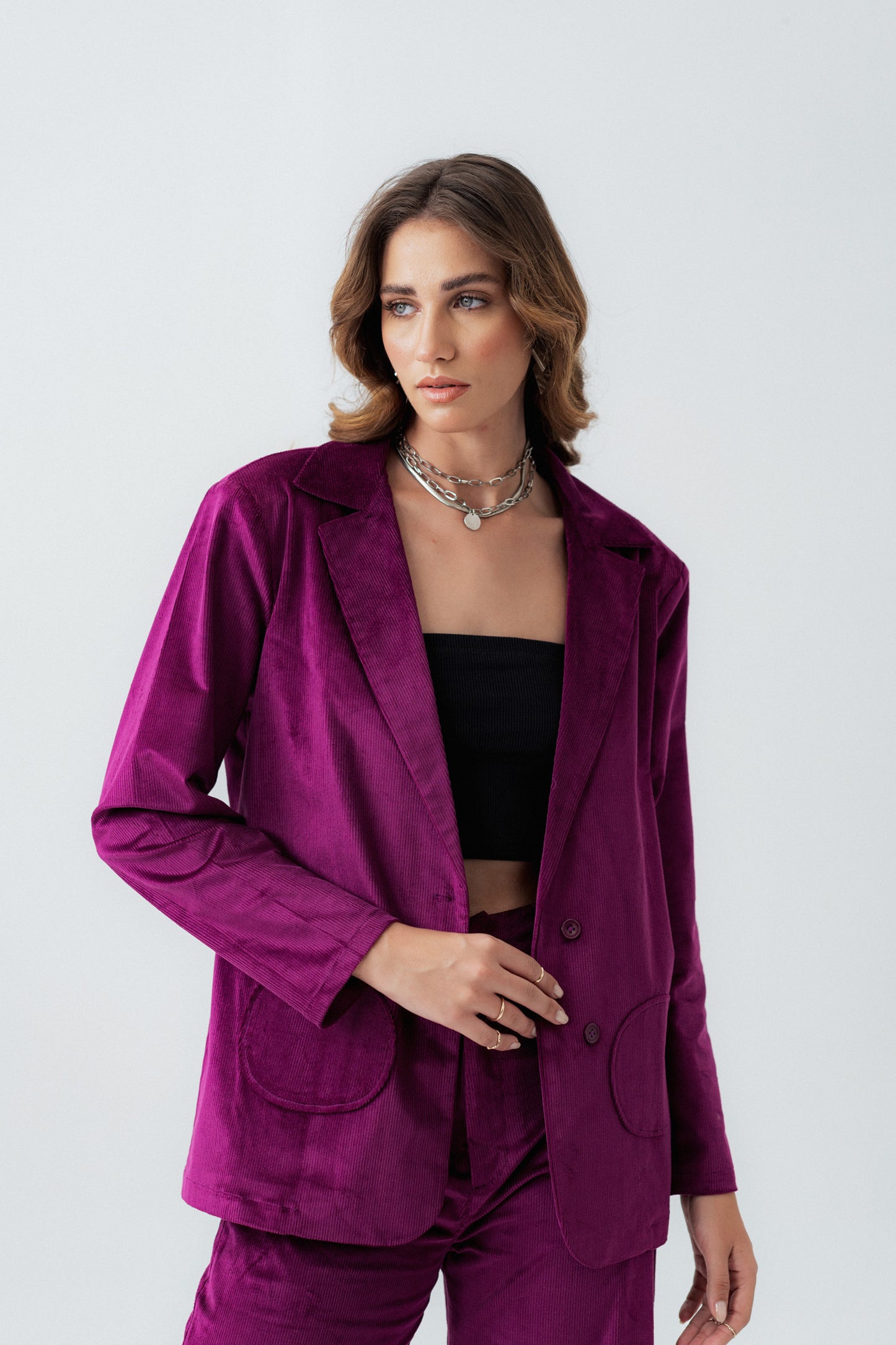 Magenta Relaxed Fit Corduroy Blazer - Hustle N Holla