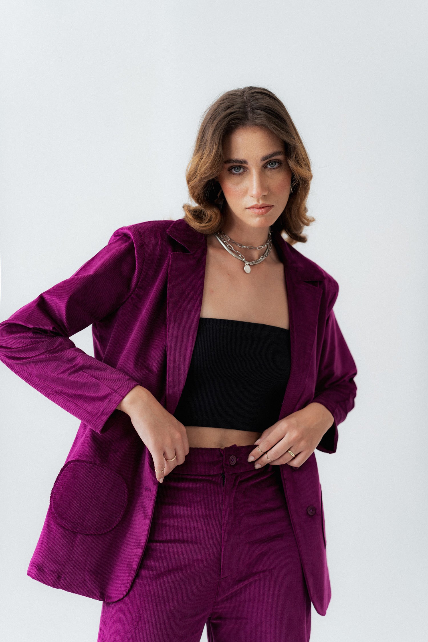 Magenta Relaxed Fit Corduroy Blazer - Hustle N Holla