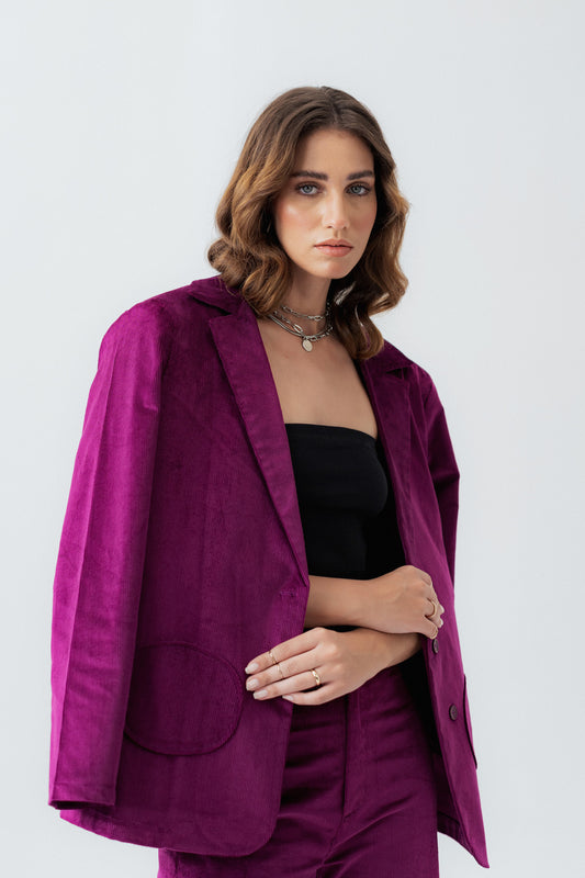 Magenta Relaxed Fit Corduroy Blazer - Hustle N Holla