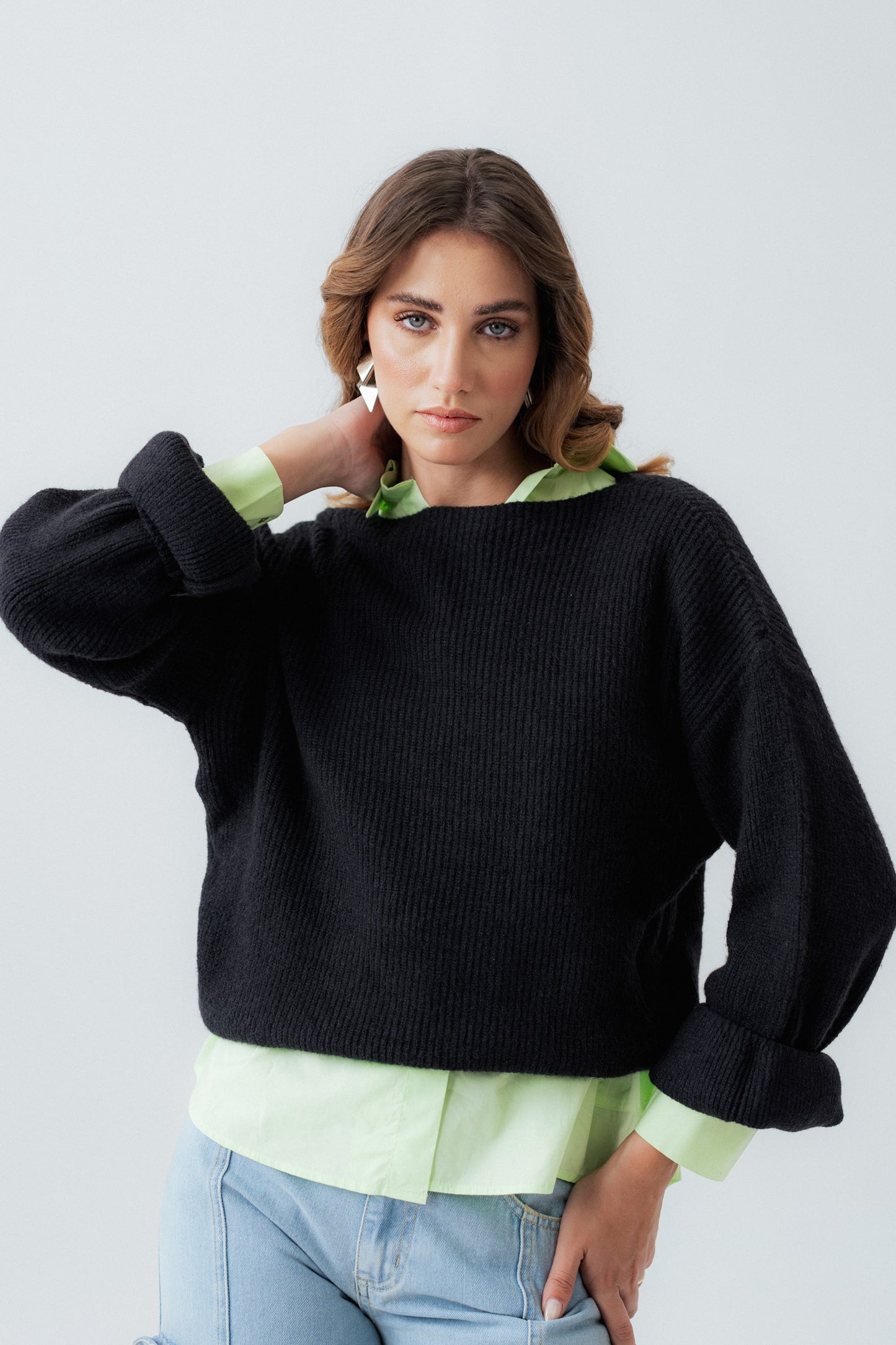 Black Oversized Cropped Length Sweater - Hustle N Holla