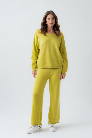 Lime Loose Fit Knit Trousers - Hustle N Holla