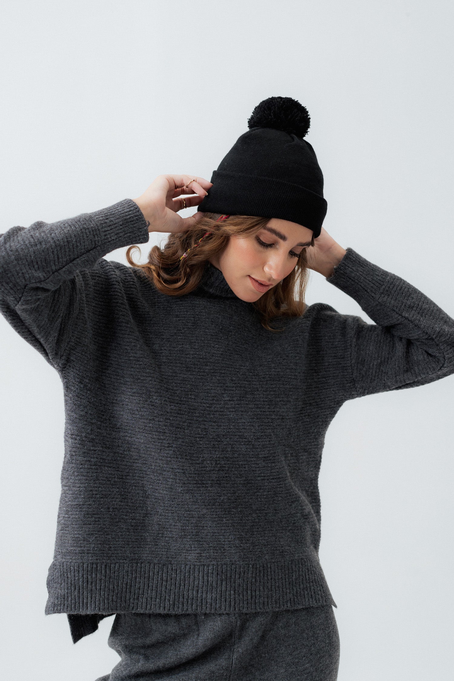 Black Turn Up Knit Beanie