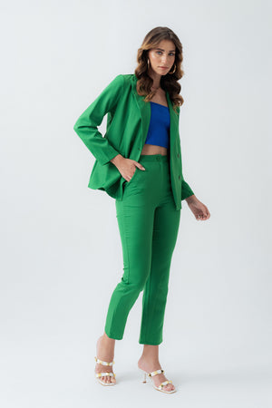 Green Slim Fit Cropped Tailored Trousers - Hustle N Holla