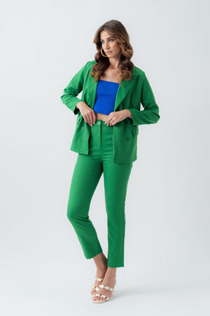 Green Slim Fit Cropped Tailored Trousers - Hustle N Holla