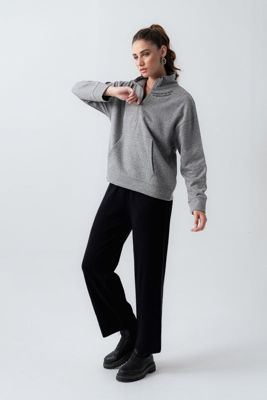 Grey Oversized Half Zipper Sweatshirt - Hustle N Holla