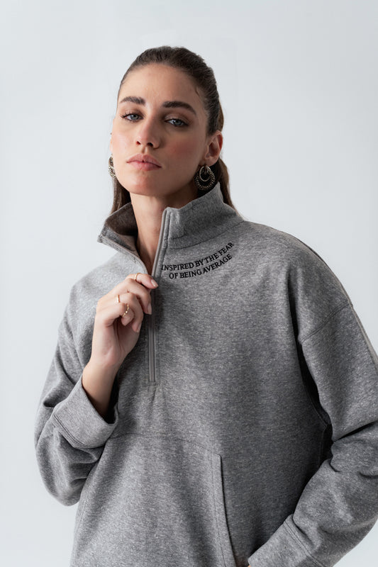 Grey Oversized Half Zipper Sweatshirt - Hustle N Holla