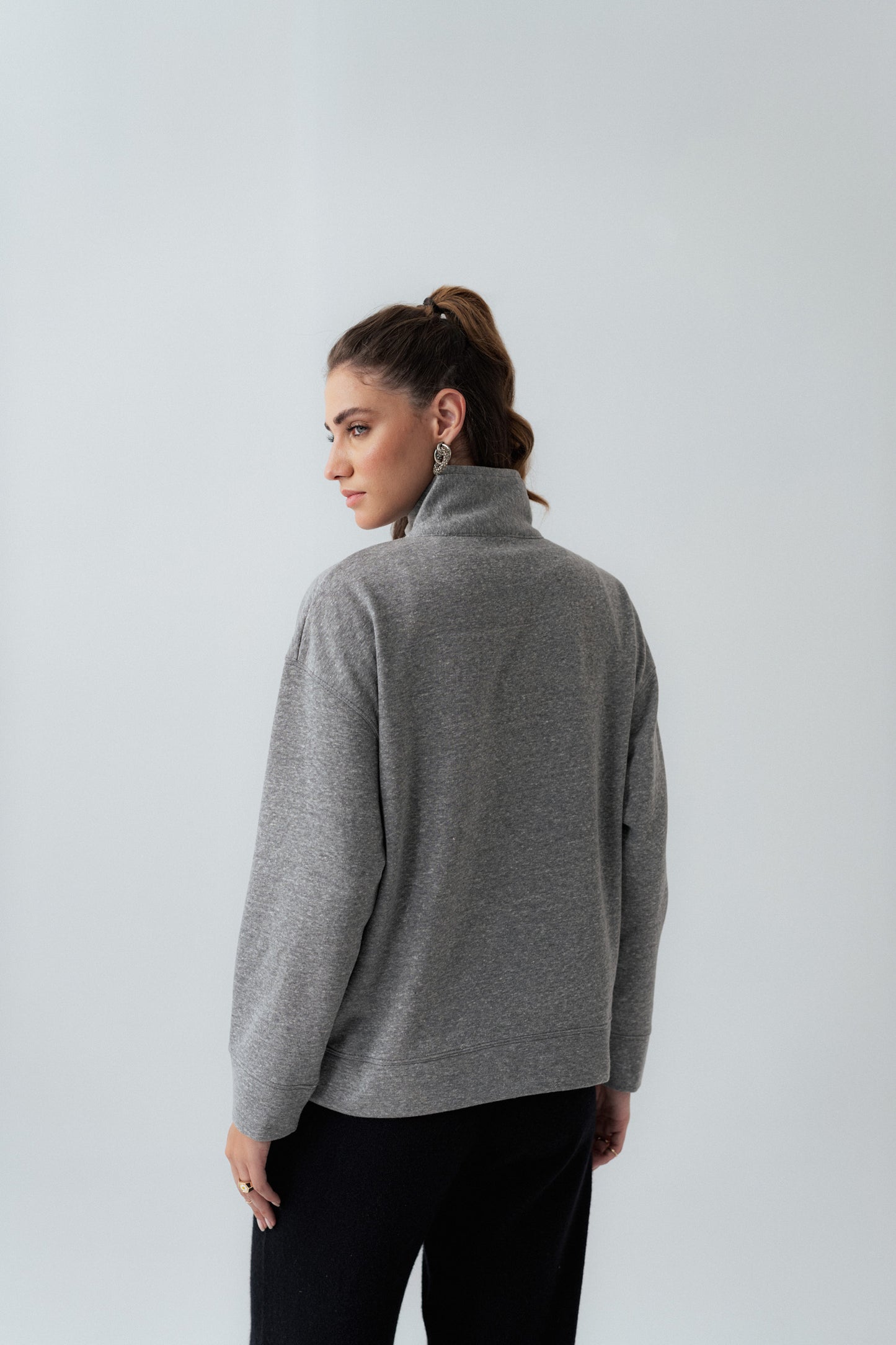 Grey Oversized Half Zipper Sweatshirt - Hustle N Holla