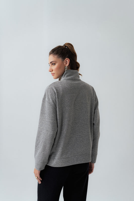 Grey Oversized Half Zipper Sweatshirt - Hustle N Holla