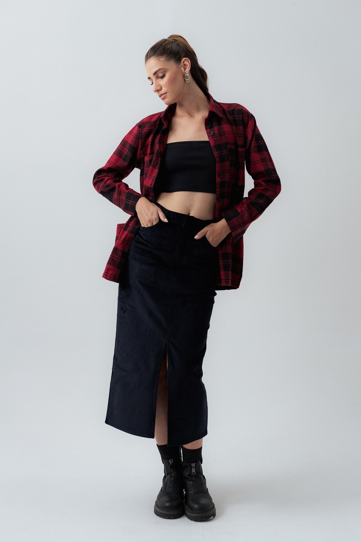 Black Corduroy Midi Skirt - Hustle N Holla