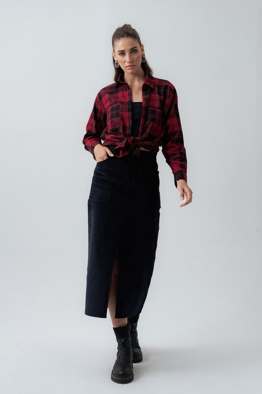 Black Corduroy Midi Skirt - Hustle N Holla