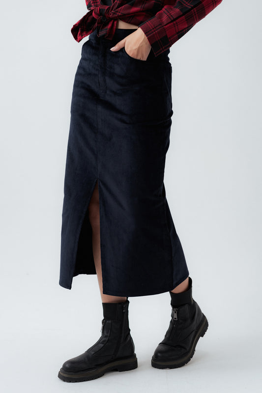 Black Corduroy Midi Skirt - Hustle N Holla