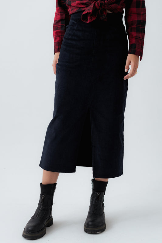 Black Corduroy Midi Skirt - Hustle N Holla