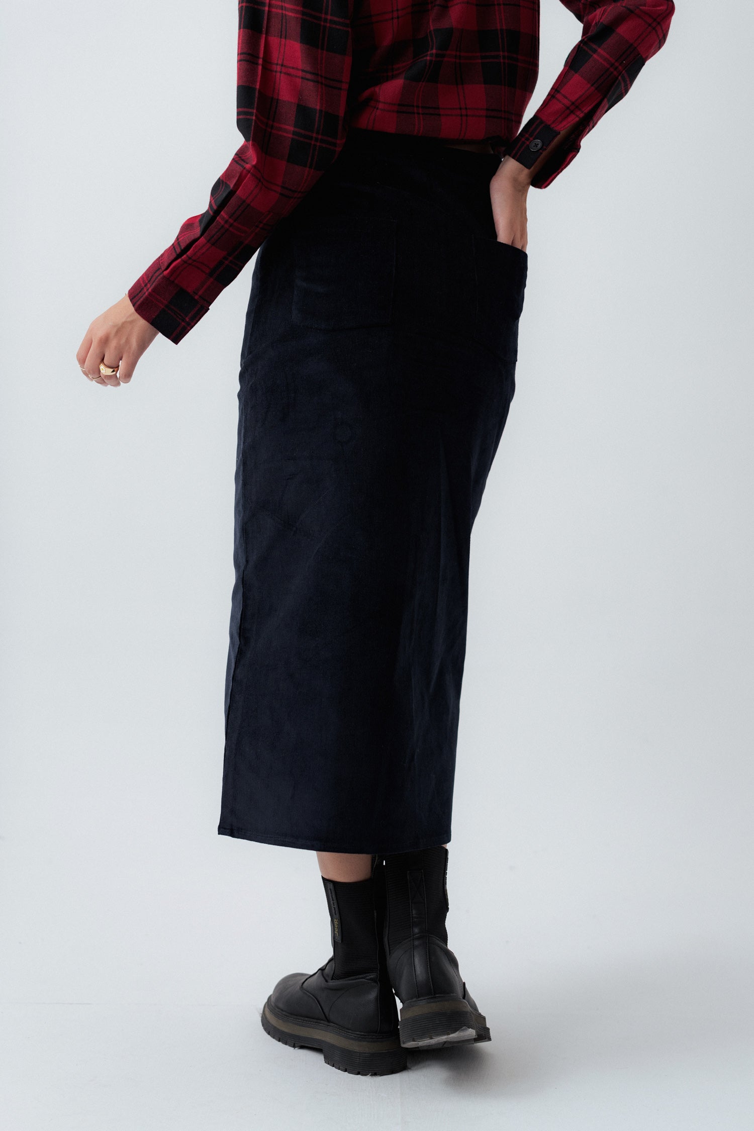 Black Corduroy Midi Skirt - Hustle N Holla