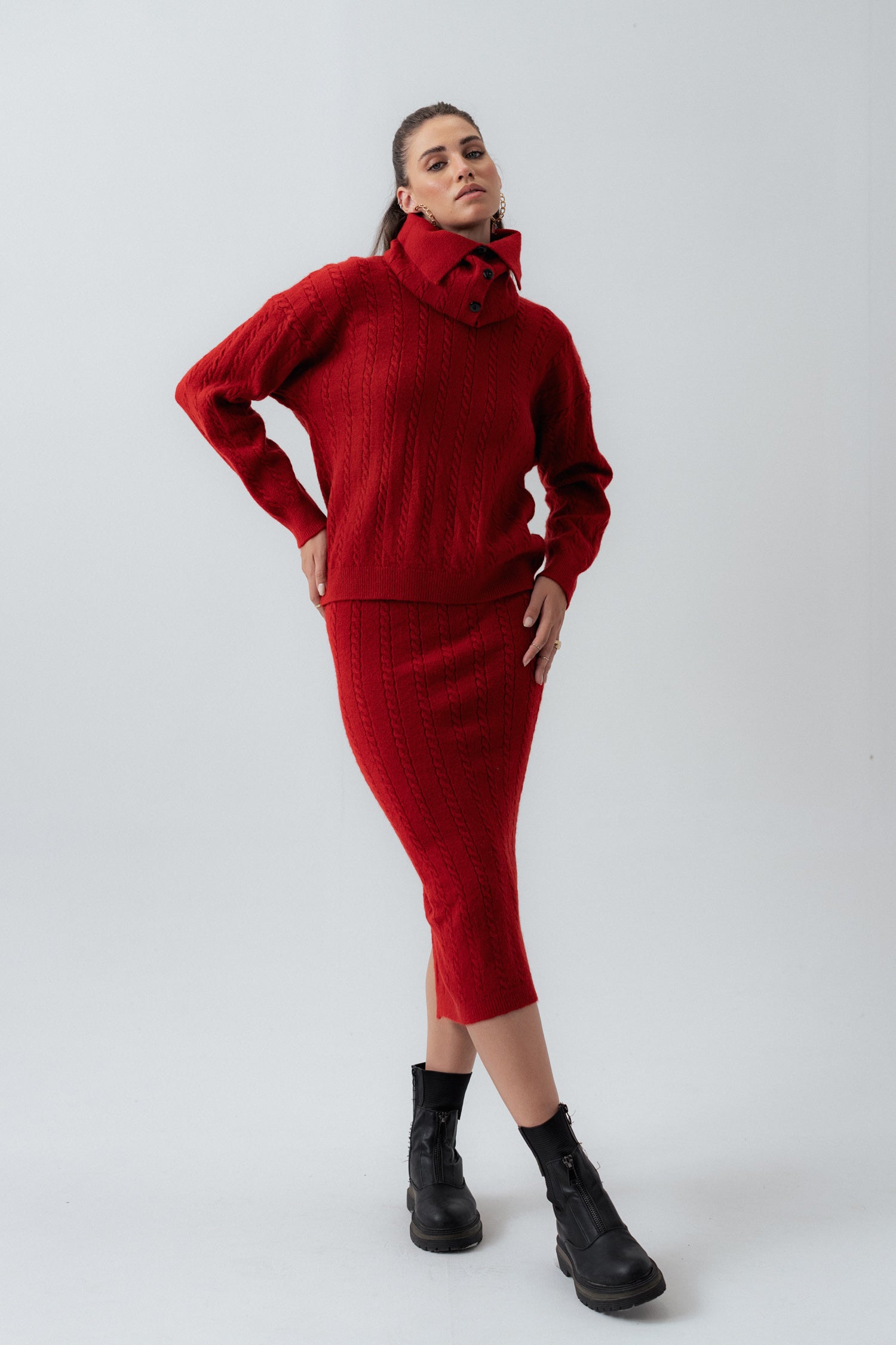 Red Knitted Pullover Sweater