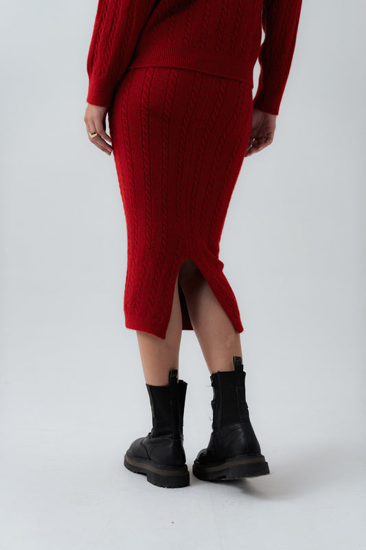 Red Knitted Midi Skirt - Hustle N Holla