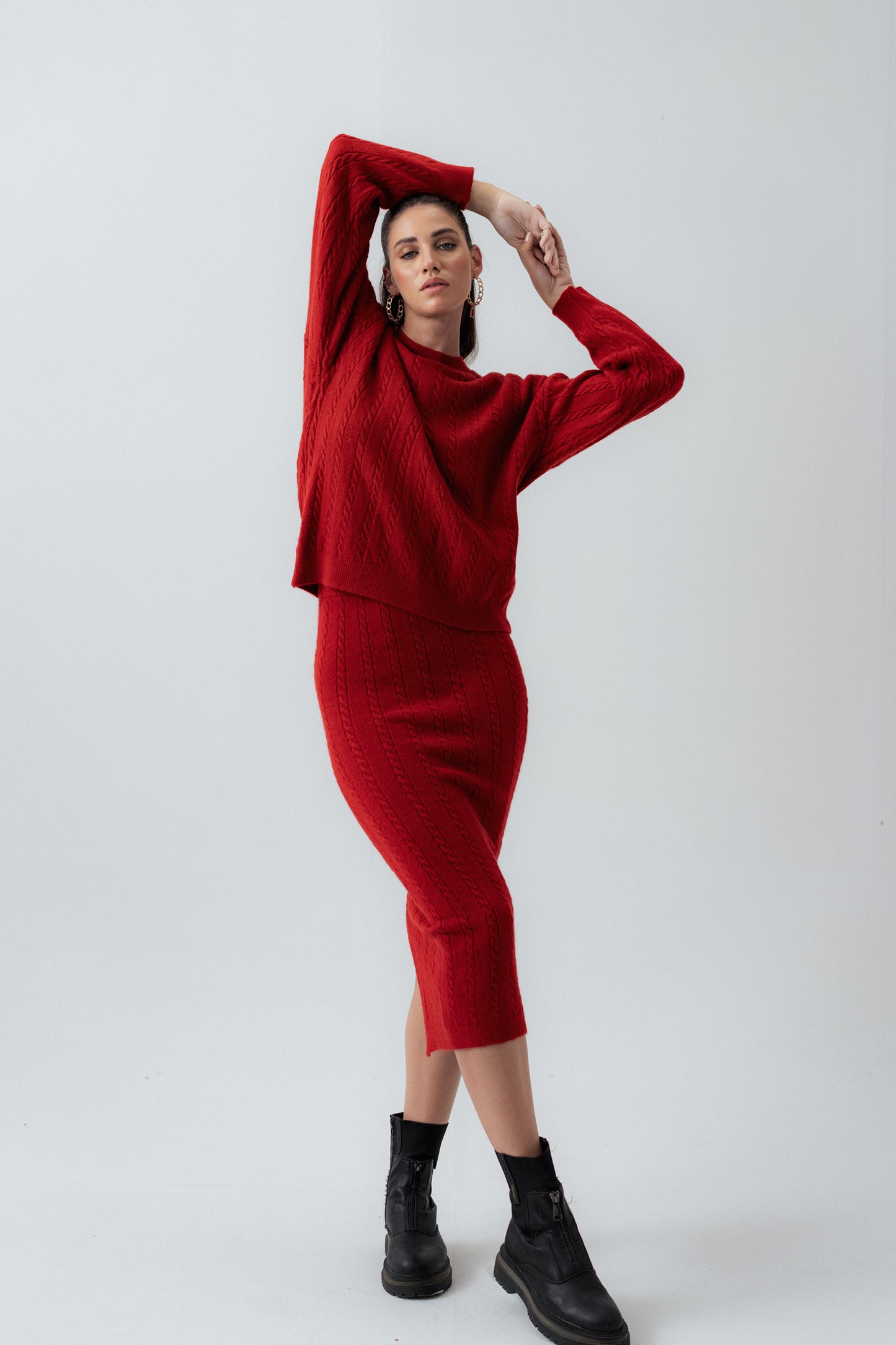 Red Knitted Midi Skirt - Hustle N Holla