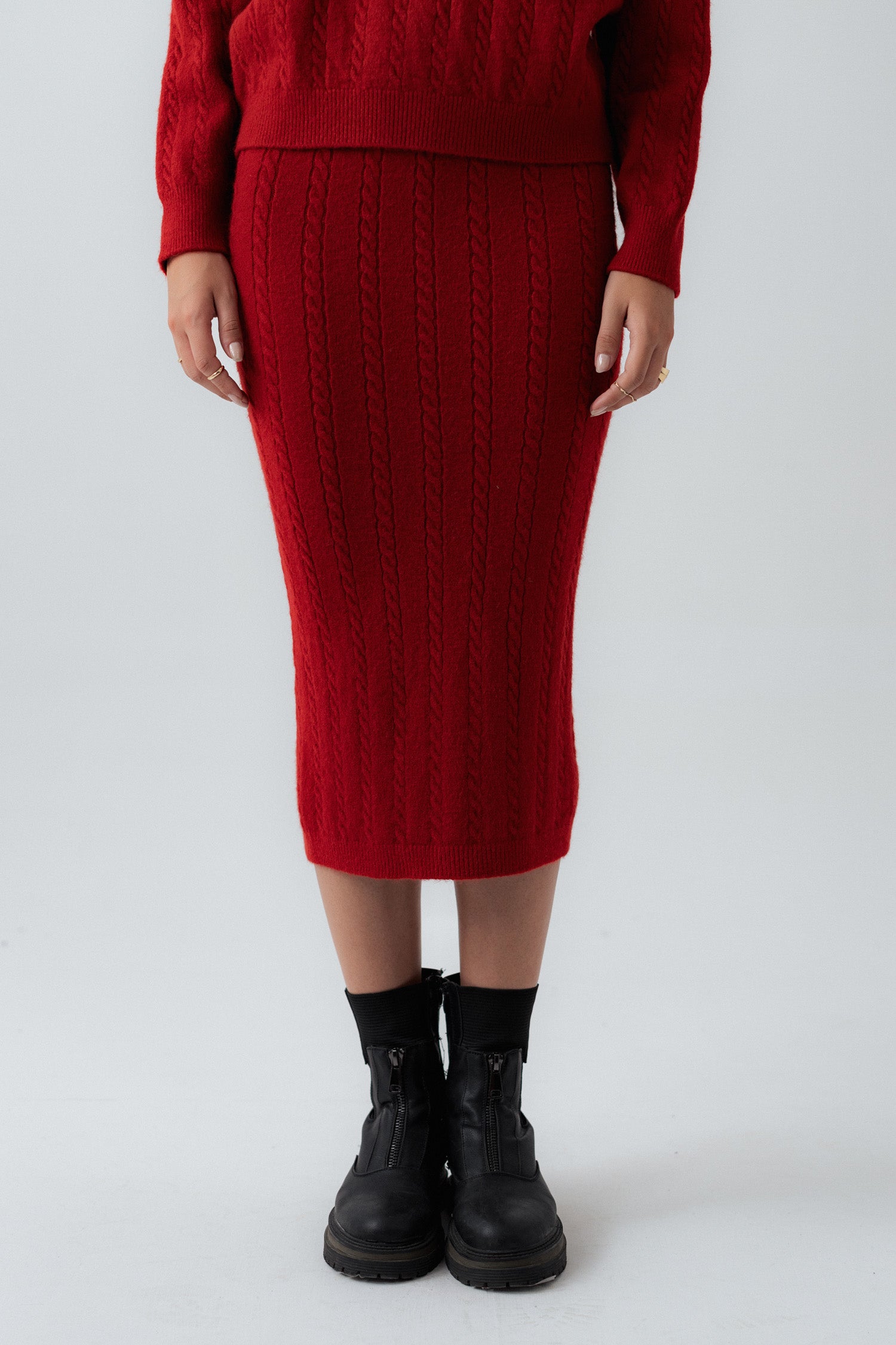 Red Knitted Midi Skirt - Hustle N Holla