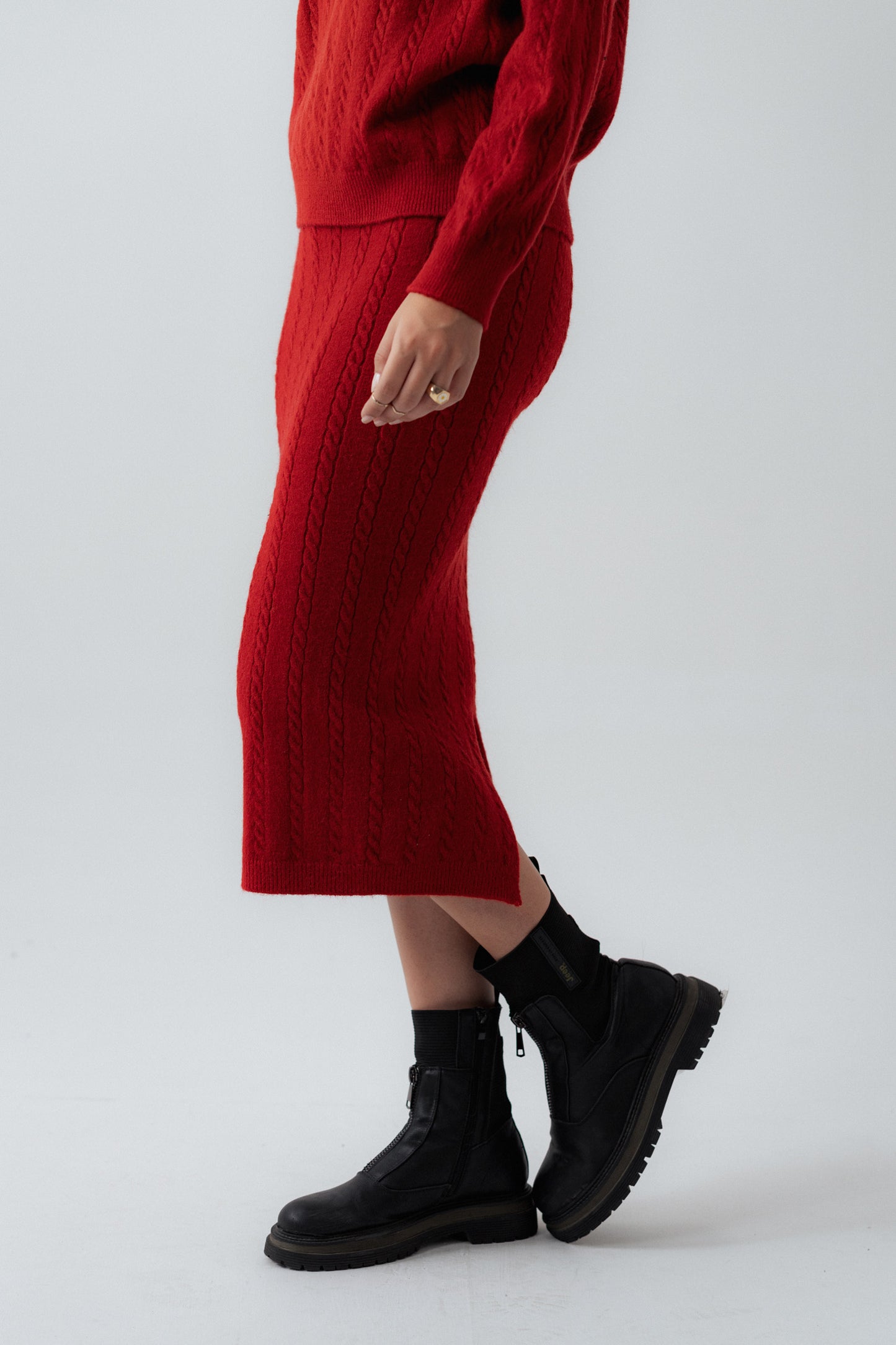 Red Knitted Midi Skirt - Hustle N Holla