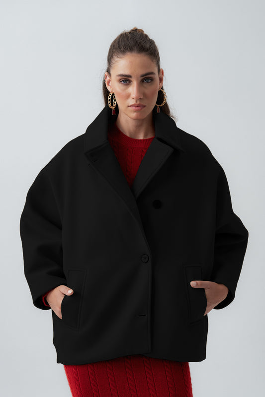 Black Oversized Wool Coat - Hustle N Holla