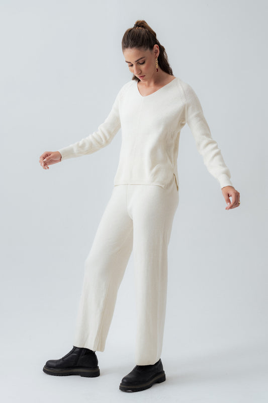 Relaxed Fit Off White Wool Trousers - Hustle N Holla