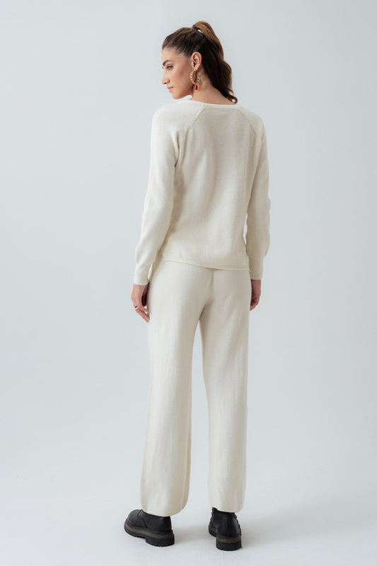 Relaxed Fit Off White Wool Trousers - Hustle N Holla