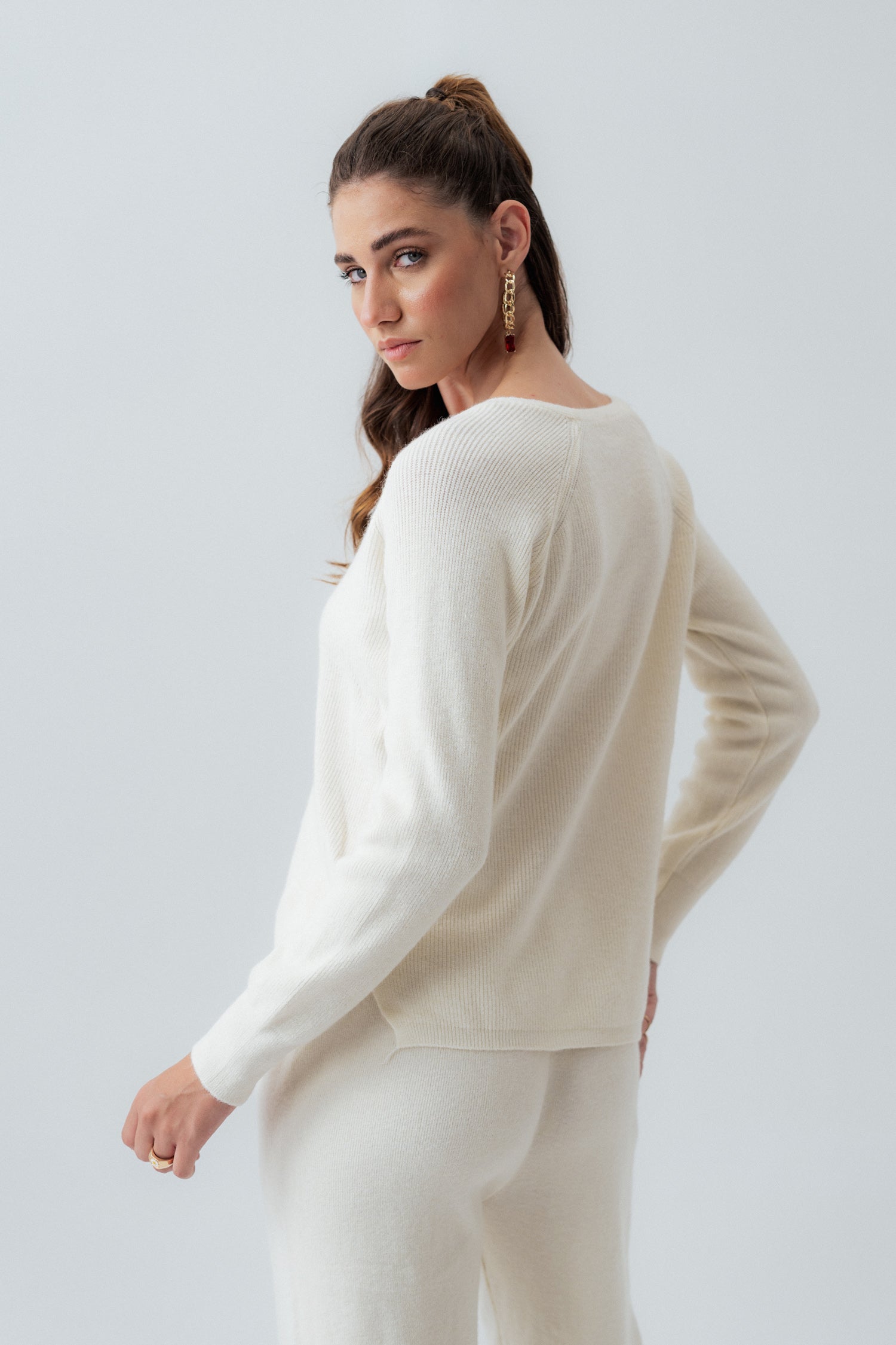 Relaxed Fit Off White Wool Sweater - Hustle N Holla