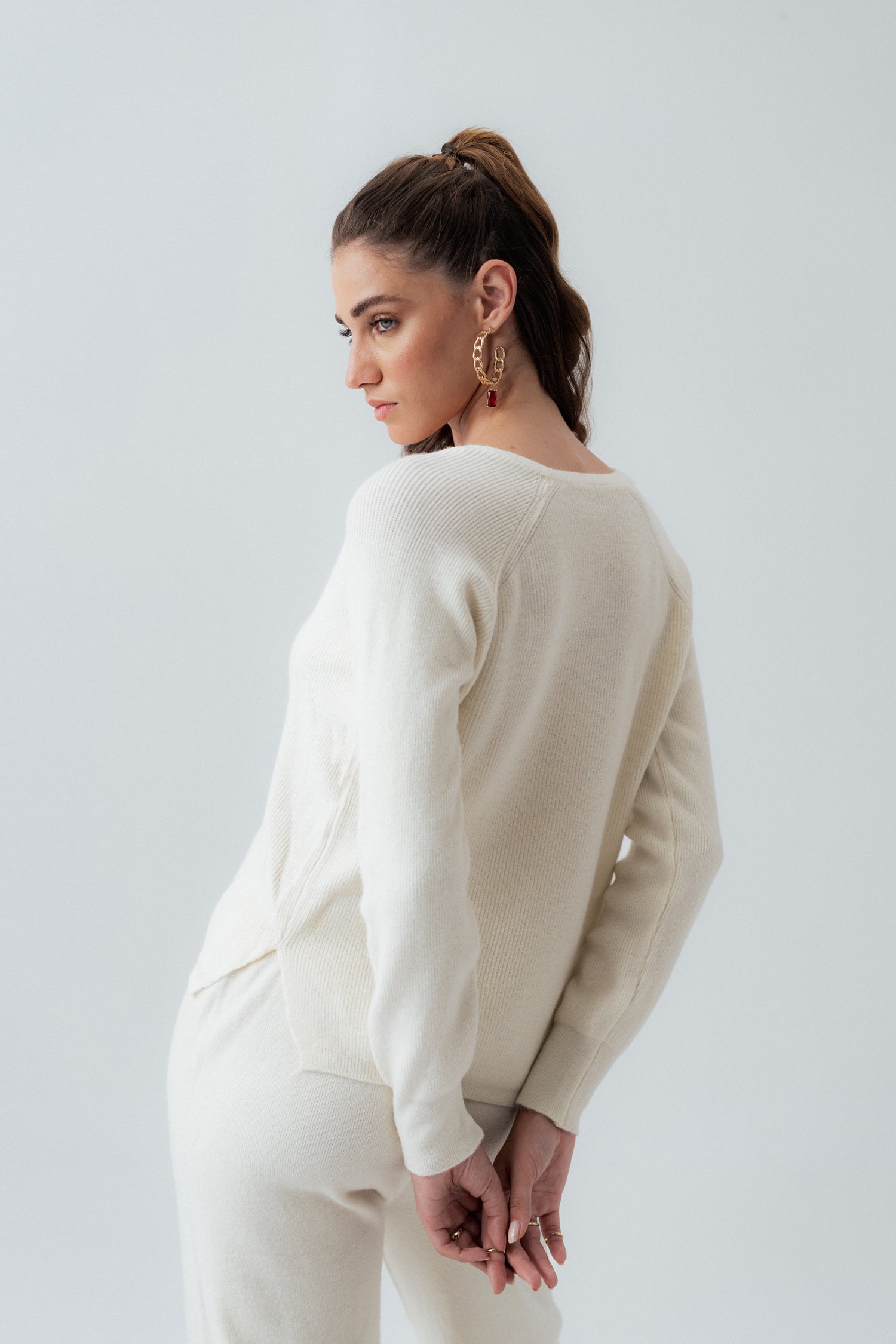 Relaxed Fit Off White Wool Sweater - Hustle N Holla