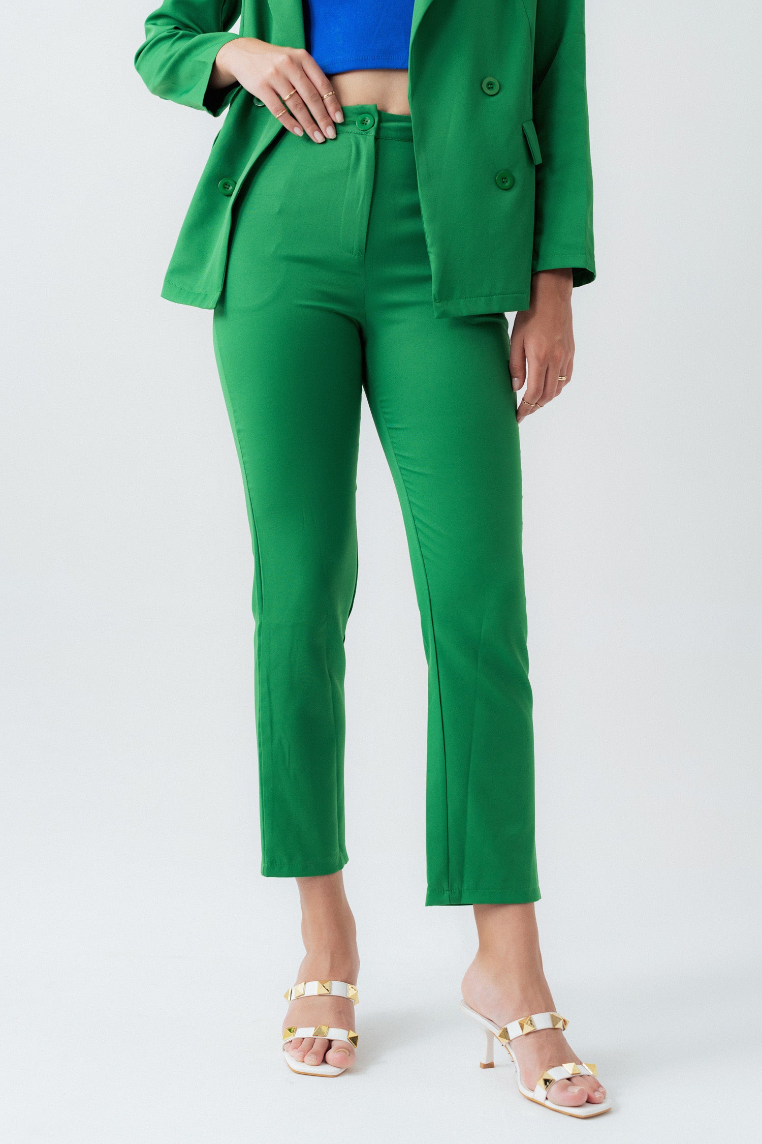 GREEN SLIM FIT CROPPED PANTS - Hustle N Holla