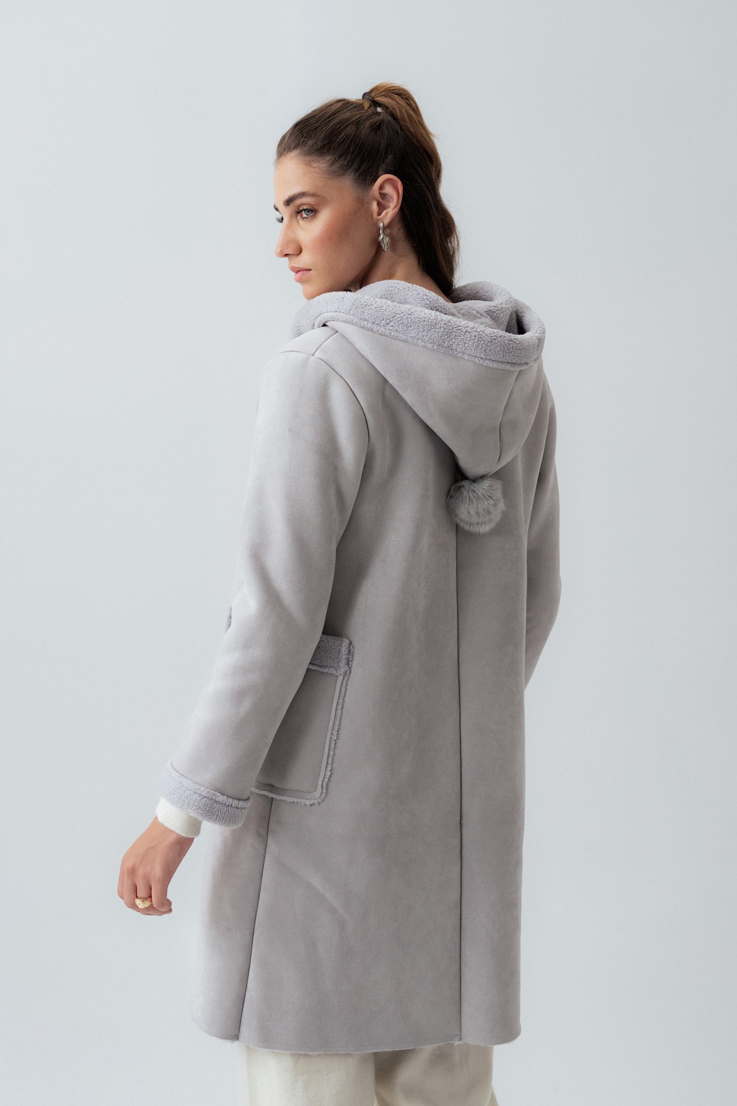 Grey Hooded Suede Coat - Hustle N Holla