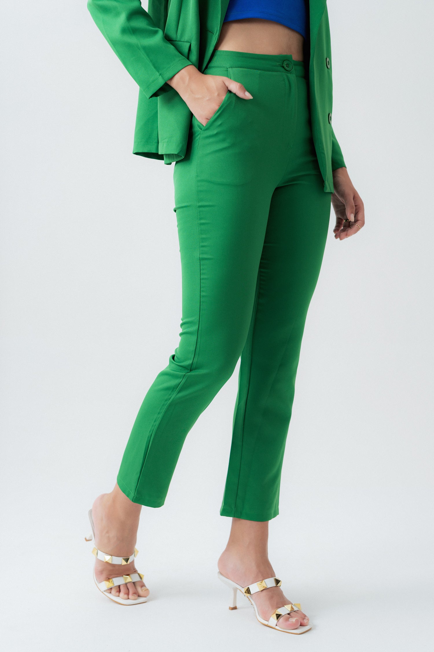 GREEN SLIM FIT CROPPED PANTS - Hustle N Holla