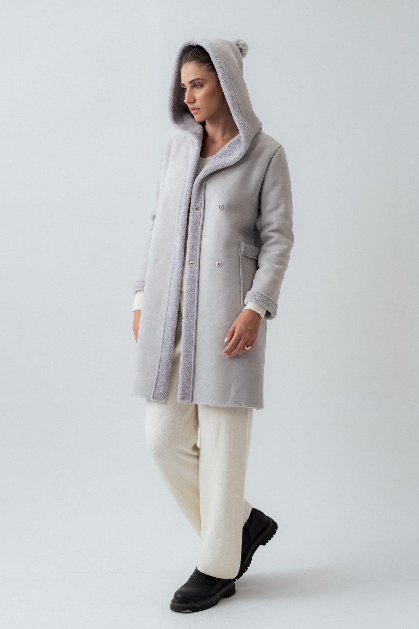 Grey Hooded Suede Coat - Hustle N Holla