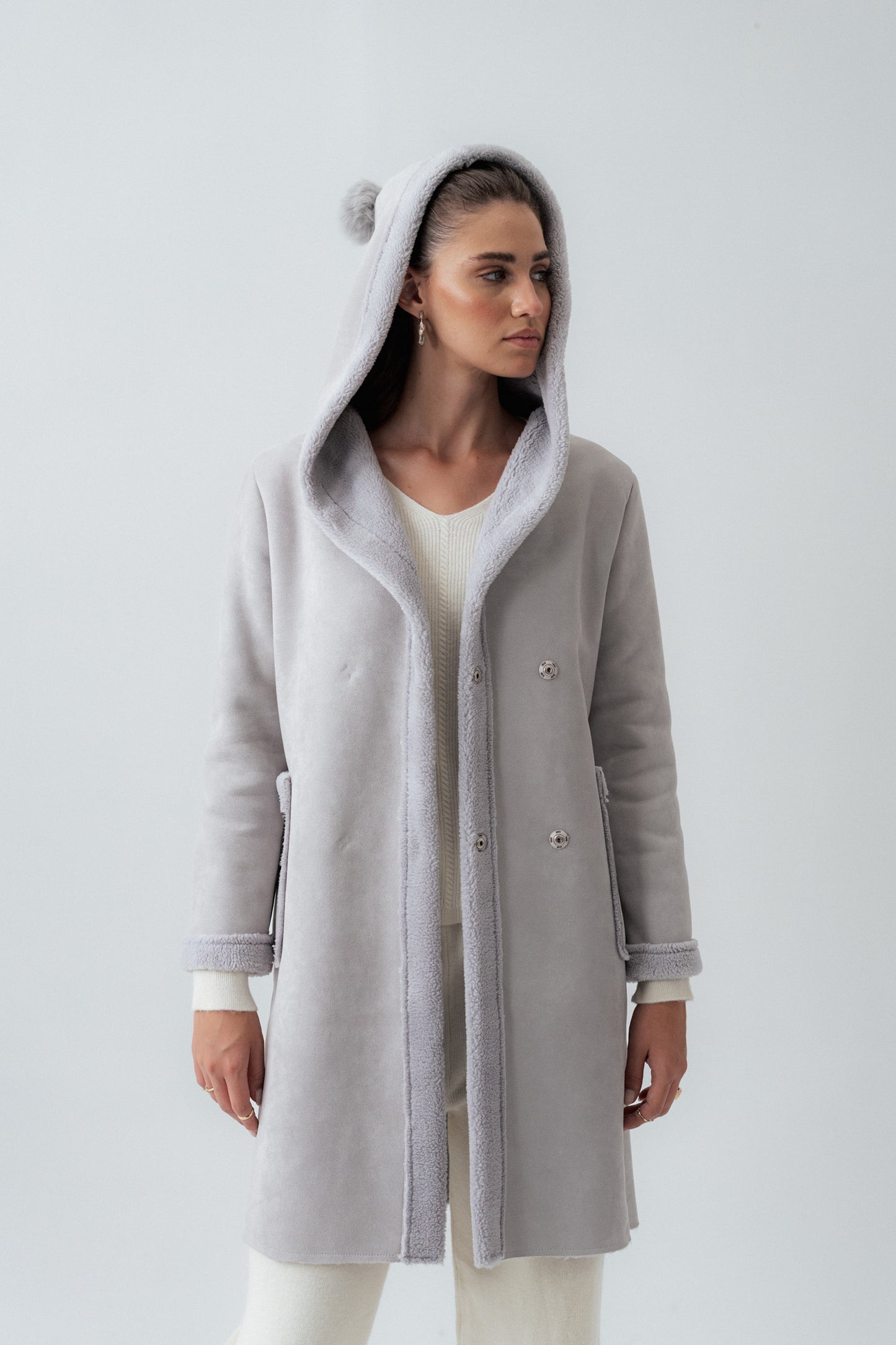 Grey Hooded Suede Coat - Hustle N Holla