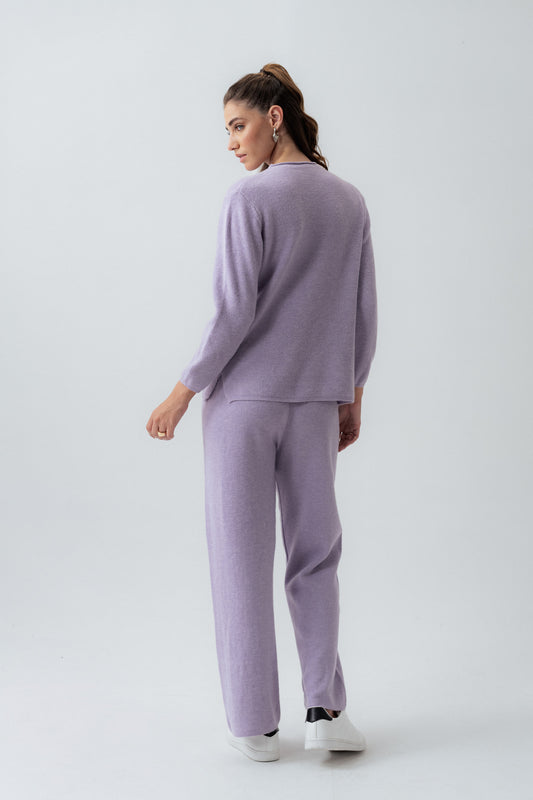 Relaxed Fit Lilac Wool Women Trousers - Hustle N Holla