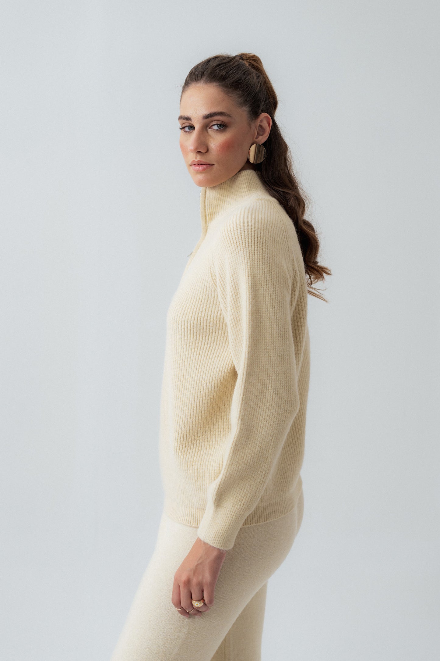 Beige Relaxed Fit Zipper Sweater - Hustle N Holla