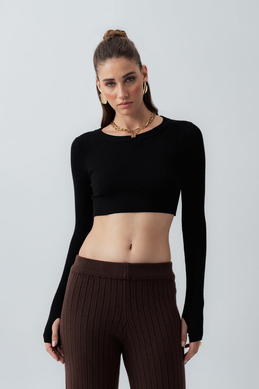 Black Cropped Sweater Top - Hustle N Holla