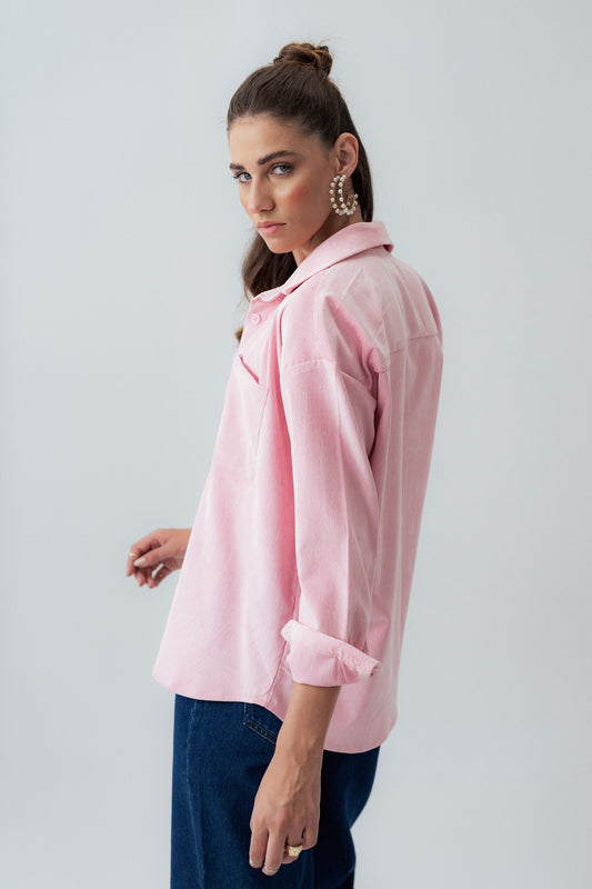 Pink Oversized Corduroy Shirt - Hustle N Holla